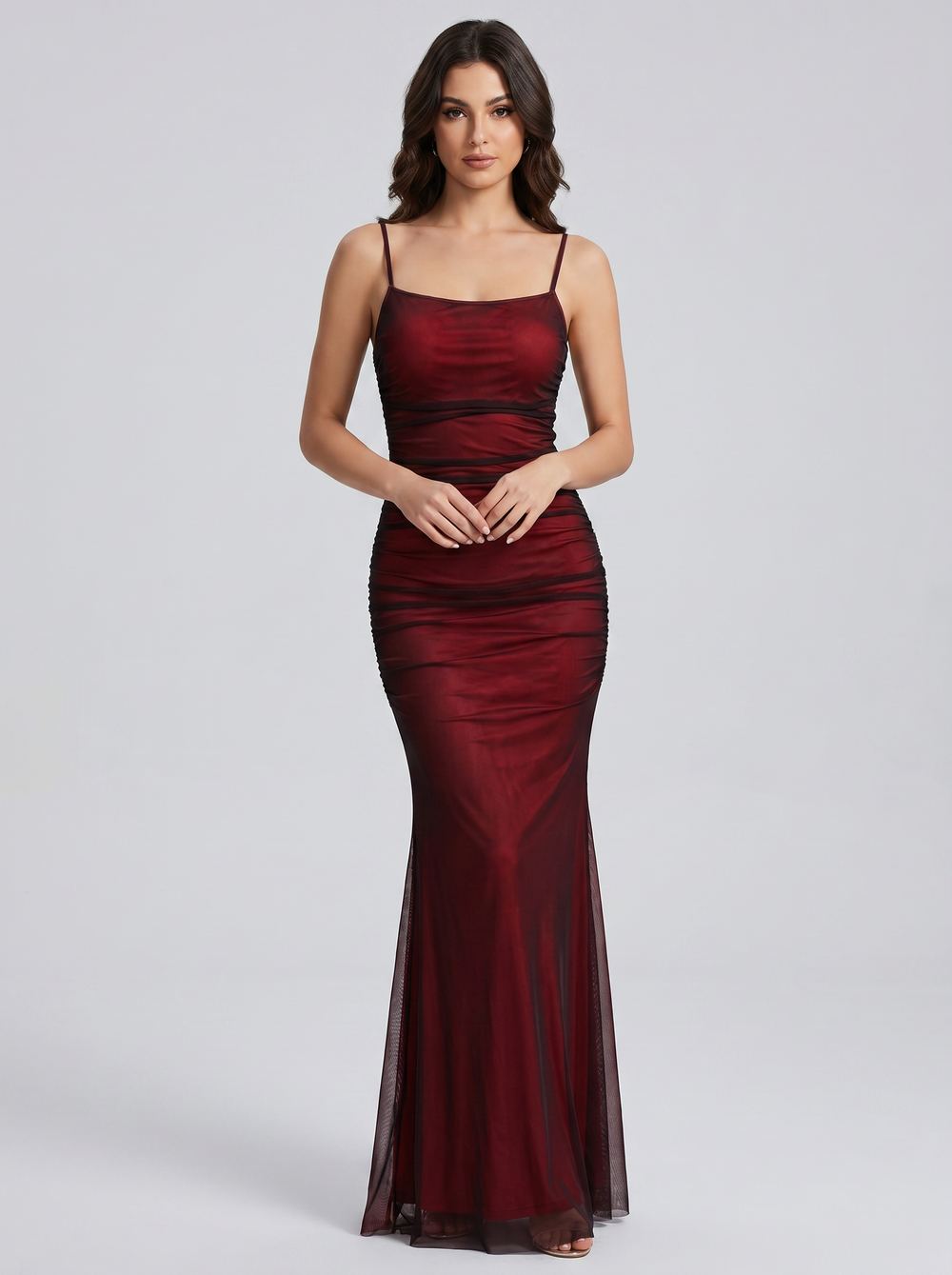 Scarlett Ruched Mesh Maxi - Velvet Elan