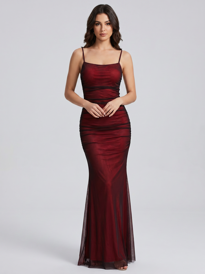Scarlett Ruched Mesh Maxi - Velvet Elan