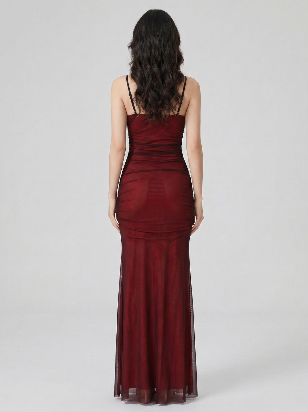 Scarlett Ruched Mesh Maxi - Velvet Elan