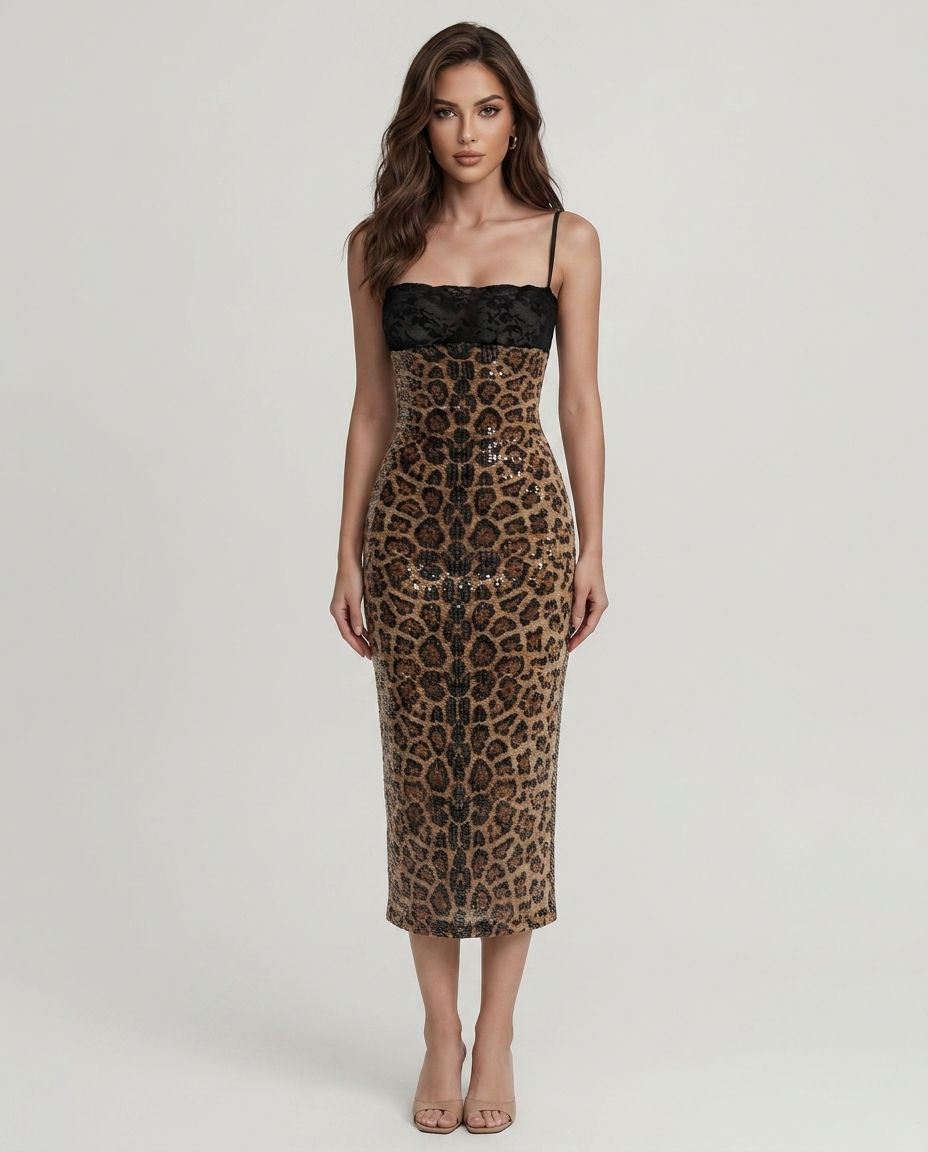Lexi Leopard Sequin Midi - Velvet Elan