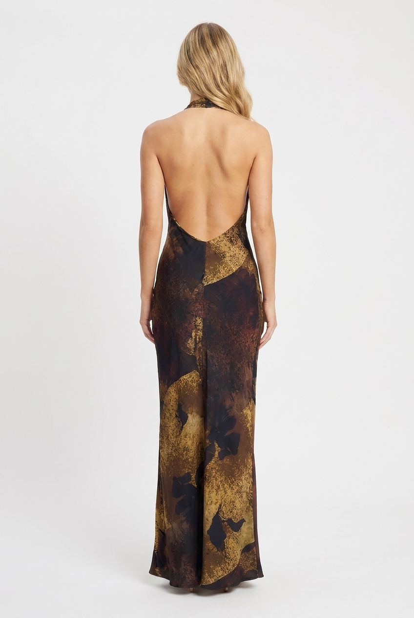 Gold Floral Halter Maxi