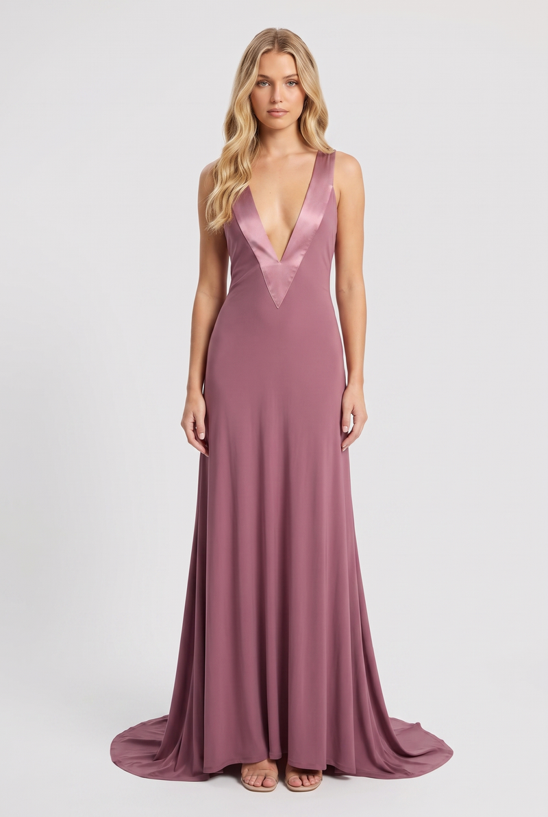 Mauve Deep V Gown