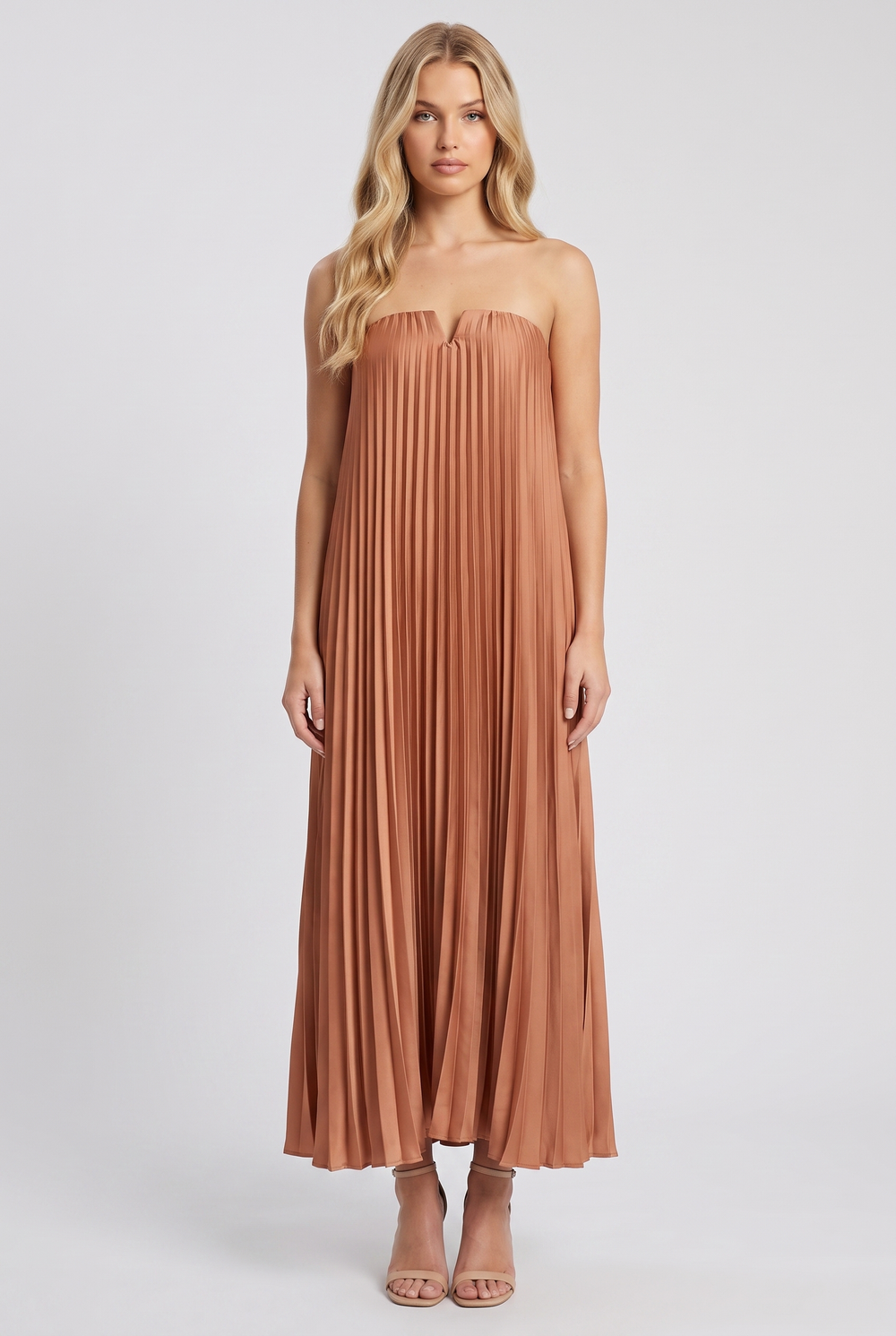 Amber Pleat Strapless Gown