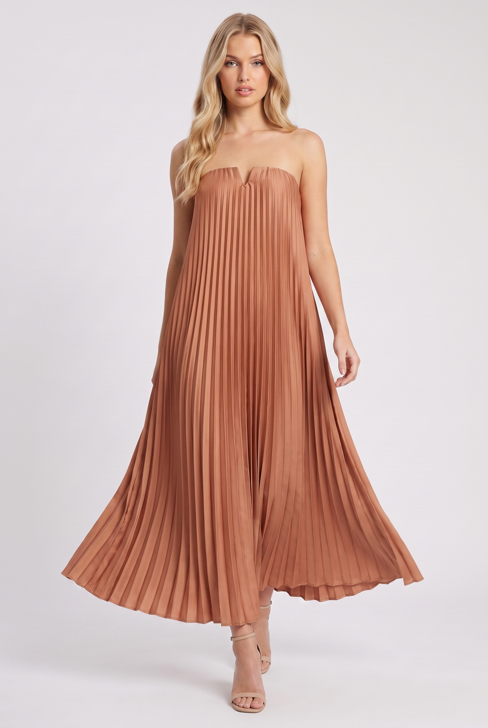 Amber Pleat Strapless Gown