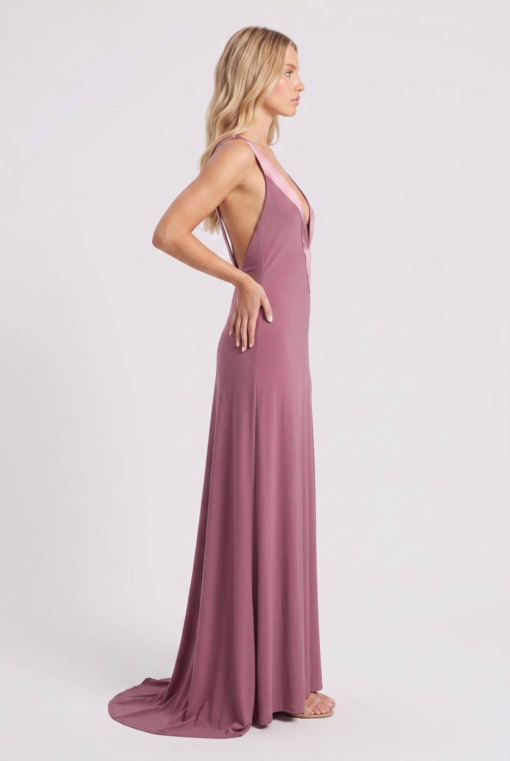 Mauve Deep V Gown