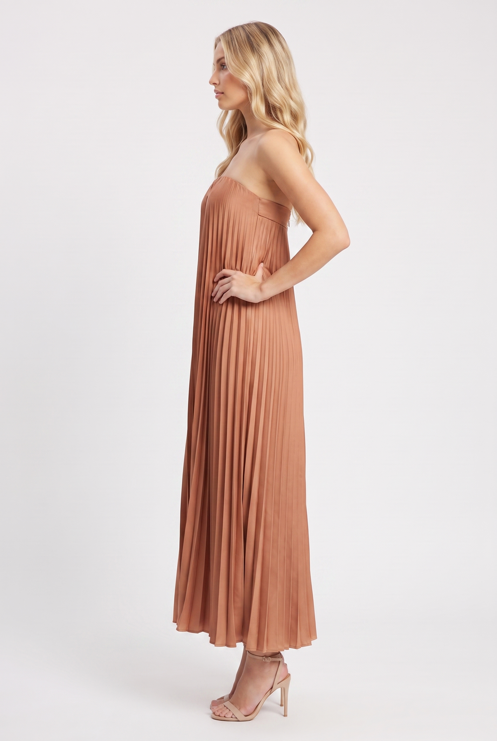 Amber Pleat Strapless Gown