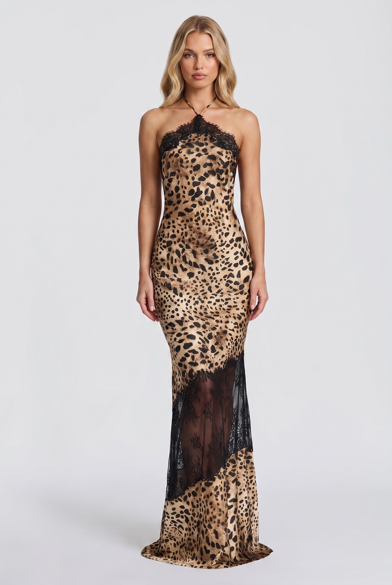 Leopard Lace Halter Gown