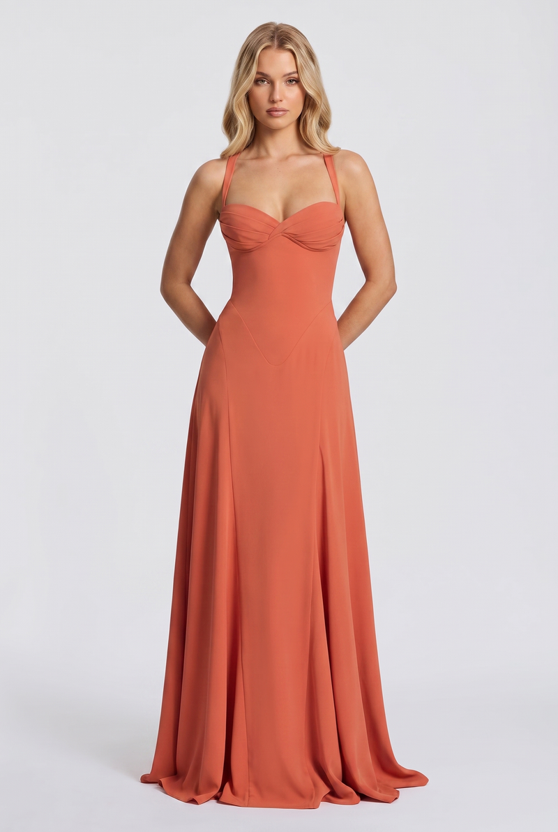 Coral Corset Maxi Gown