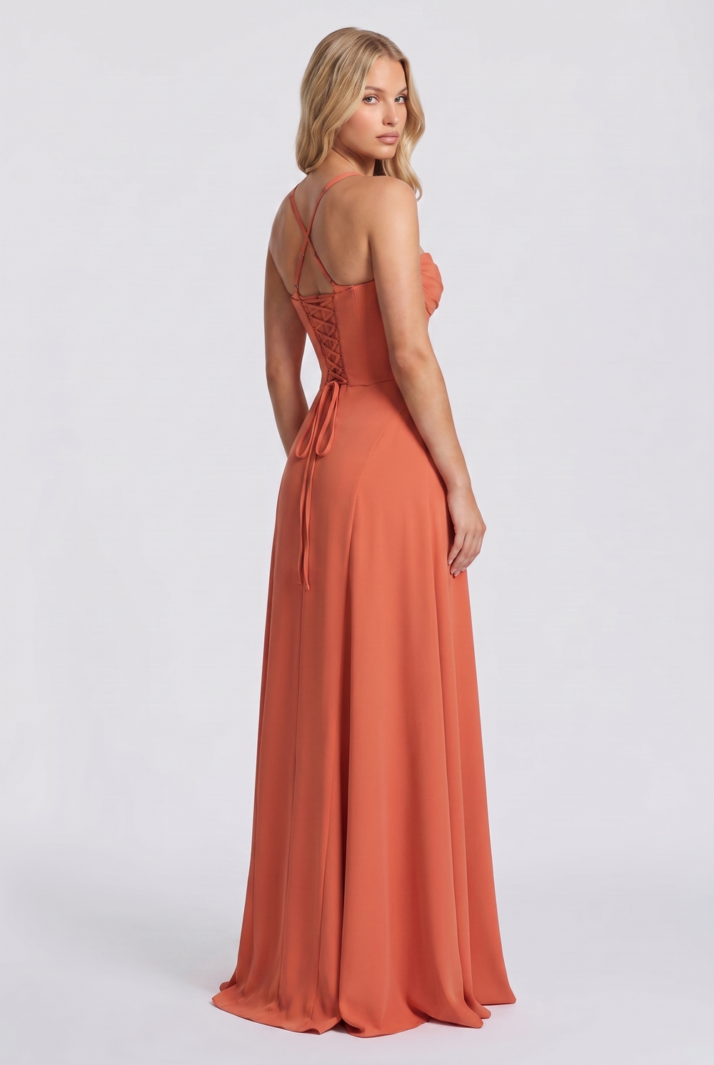 Coral Corset Maxi Gown