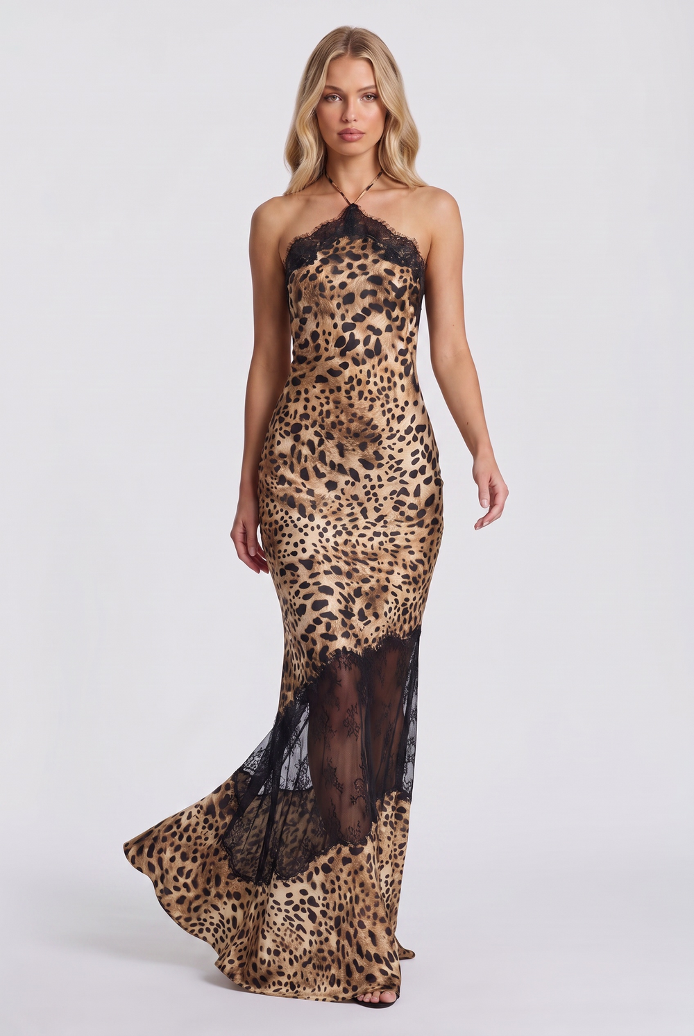 Leopard Lace Halter Gown