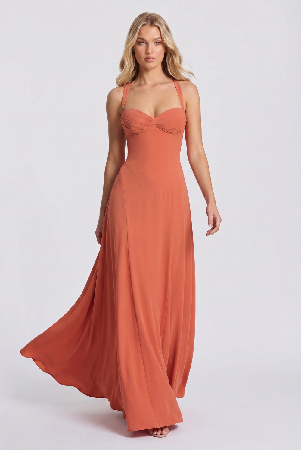 Coral Corset Maxi Gown