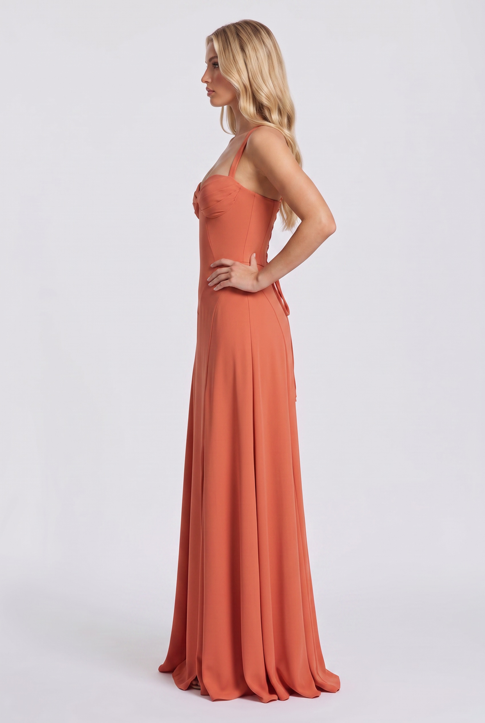 Coral Corset Maxi Gown