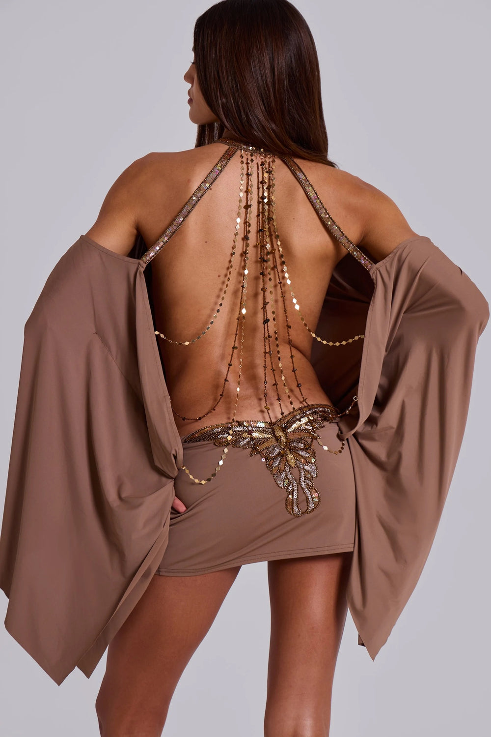 Mocha Cape Mini Dress - Velvet Elan