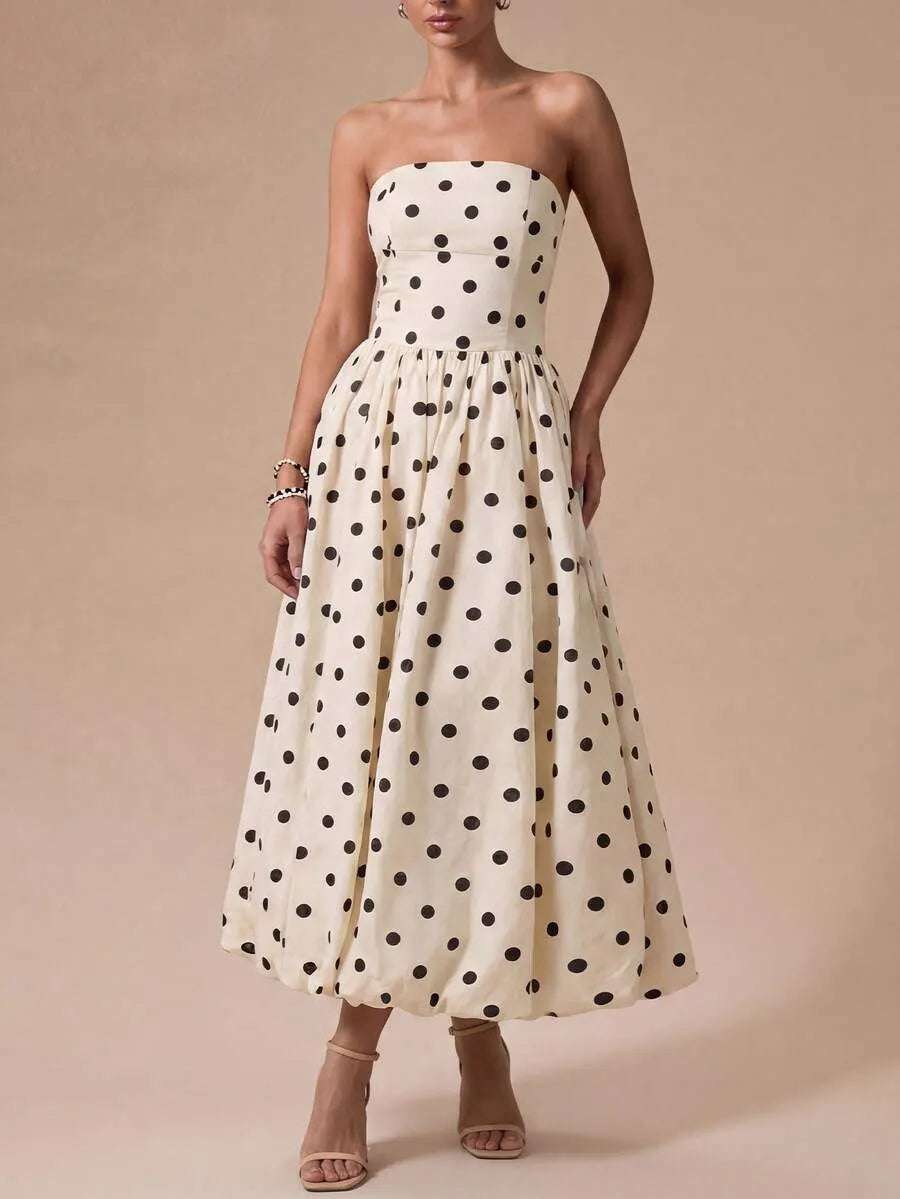 Spot Strapless Midi Dress - Velvet Elan