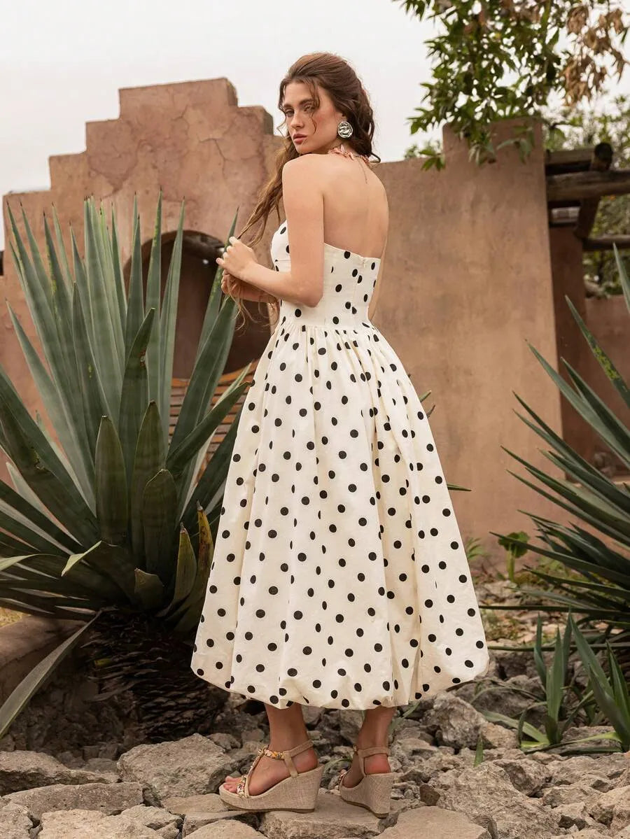 Spot Strapless Midi Dress - Velvet Elan