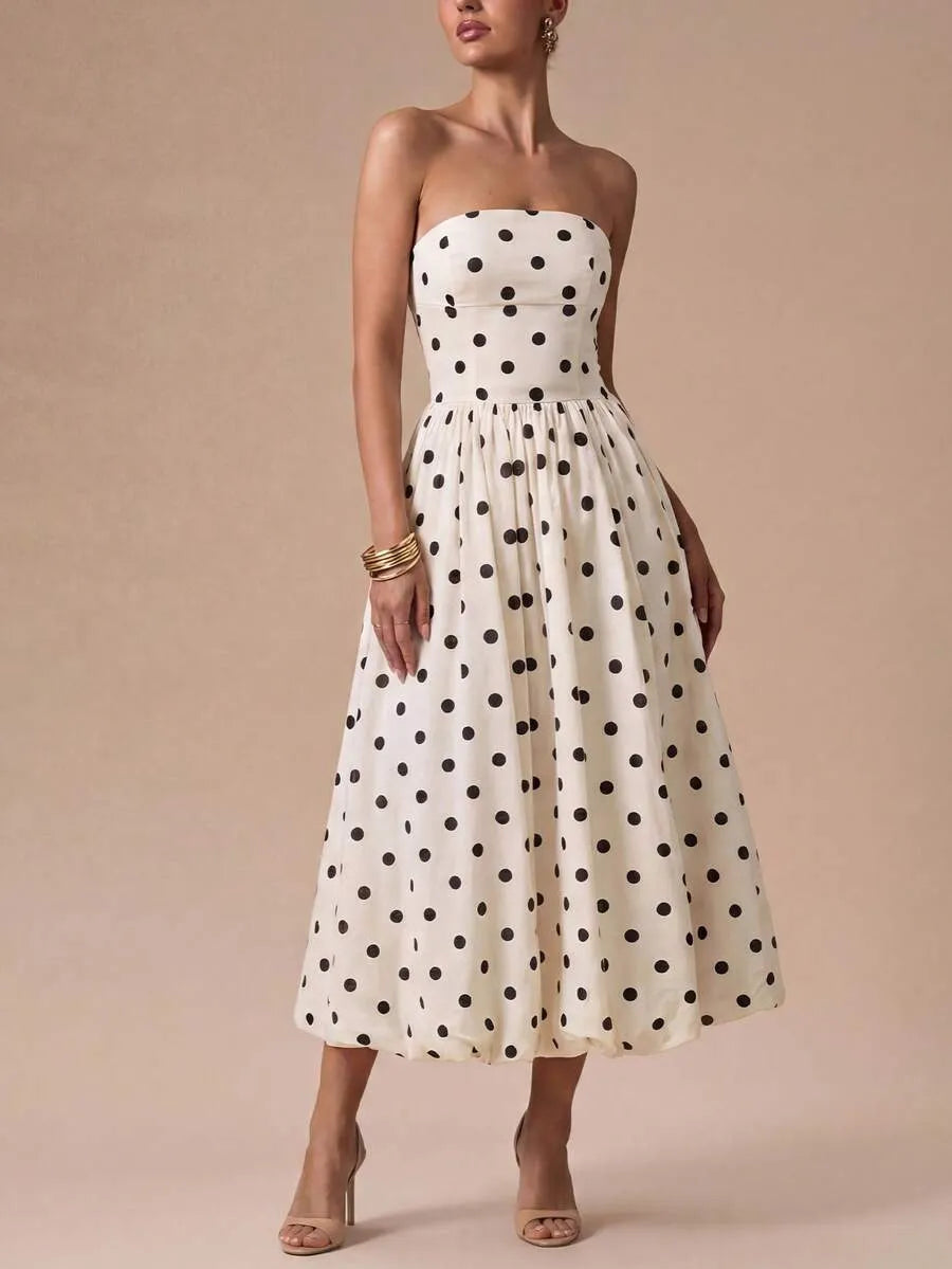 Spot Strapless Midi Dress - Velvet Elan