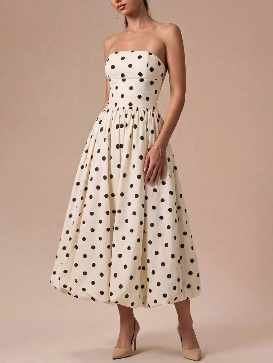 Spot Strapless Midi Dress - Velvet Elan