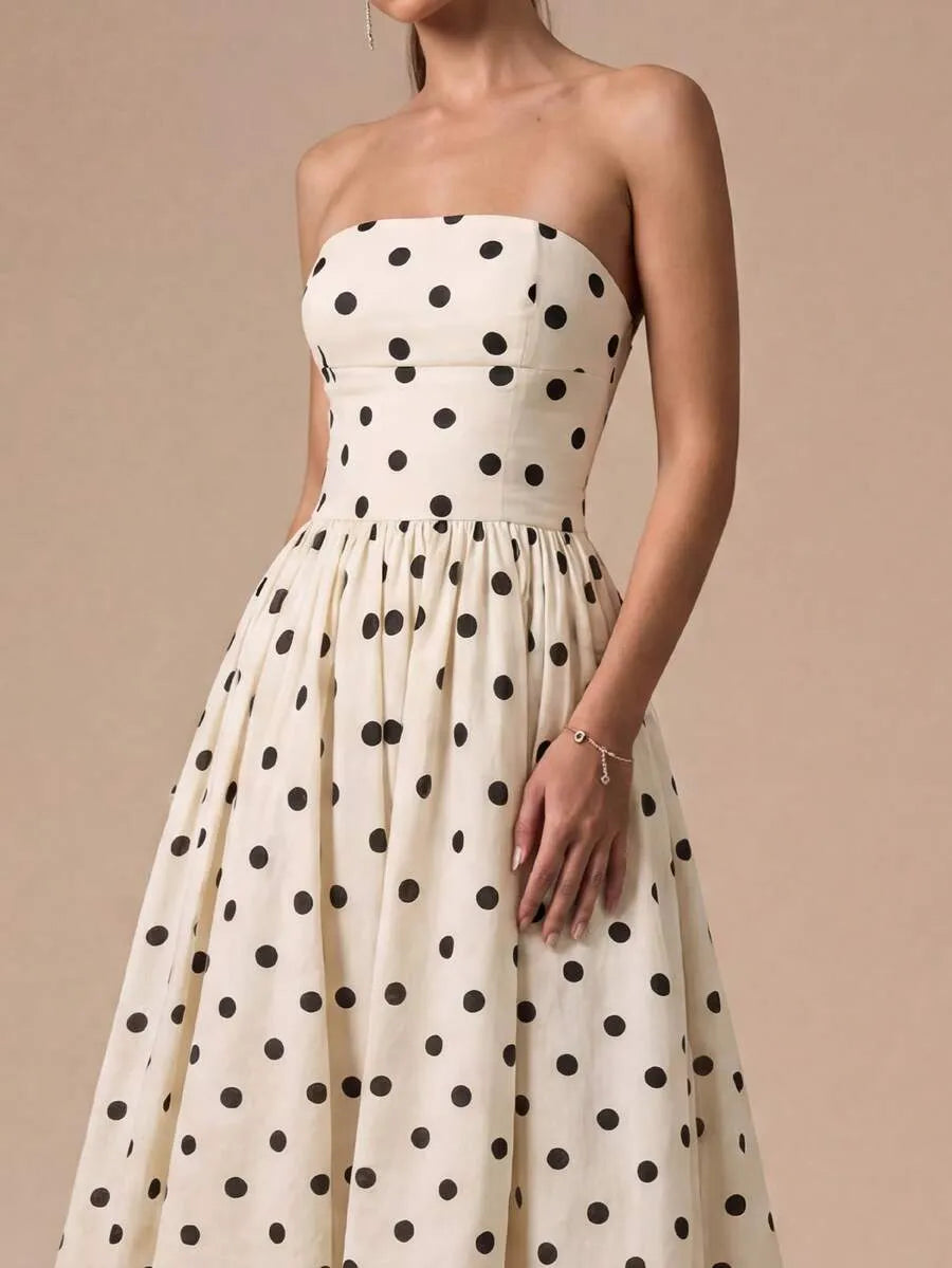 Spot Strapless Midi Dress - Velvet Elan