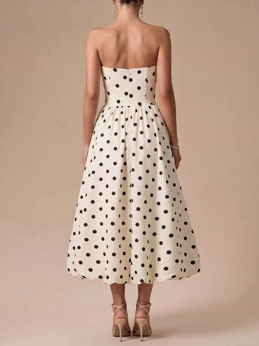 Spot Strapless Midi Dress - Velvet Elan