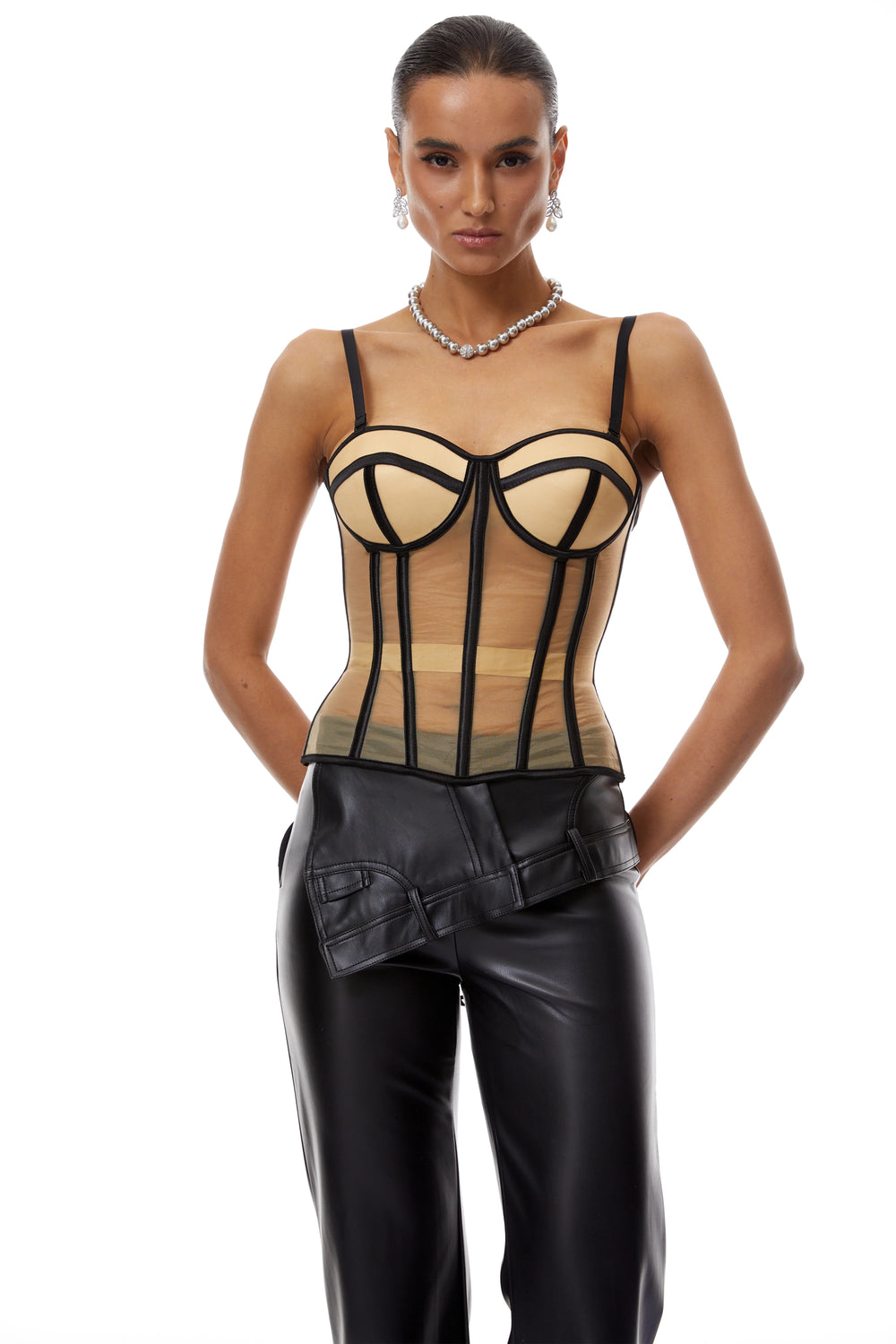 Nadia Mesh Boned Corset - Velvet Elan