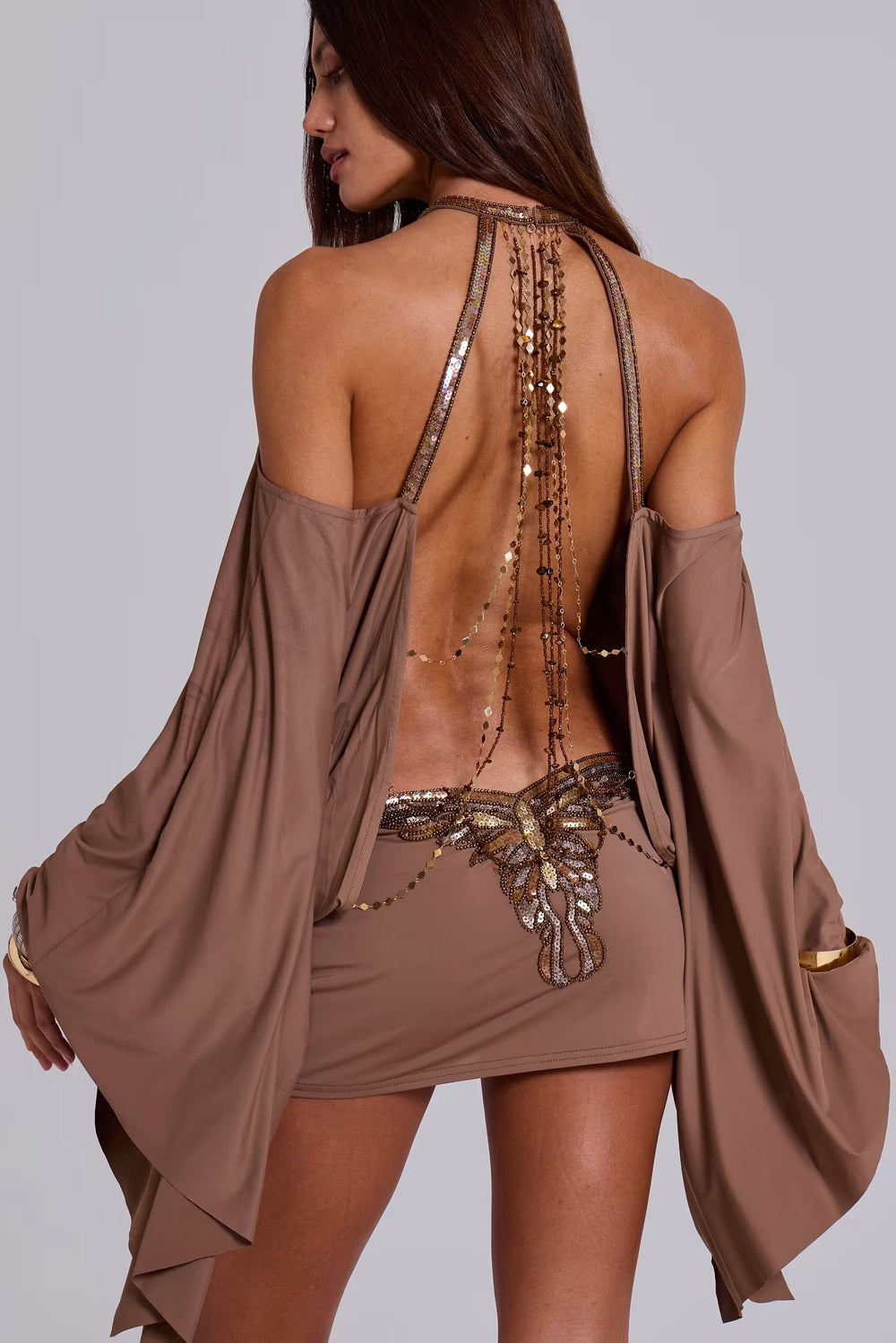 Mocha Cape Mini Dress - Velvet Elan
