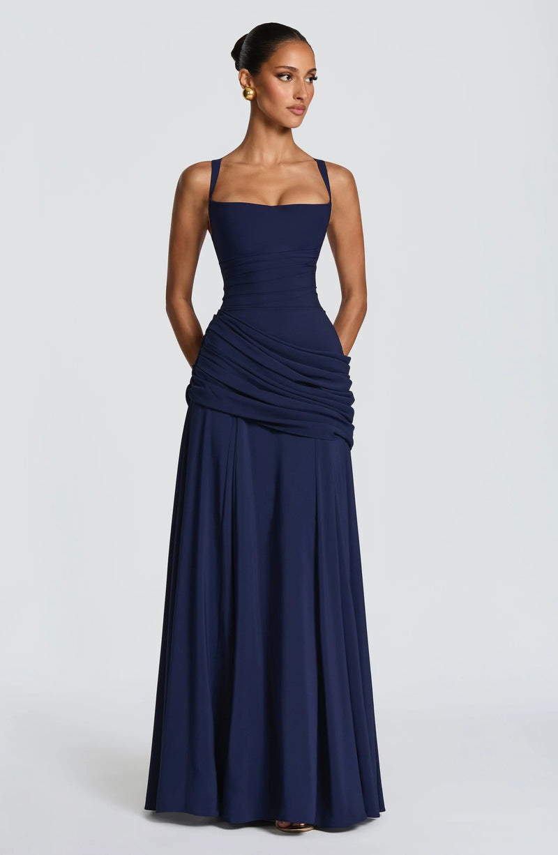 Celina Ruched Maxi Gown - Velvet Elan