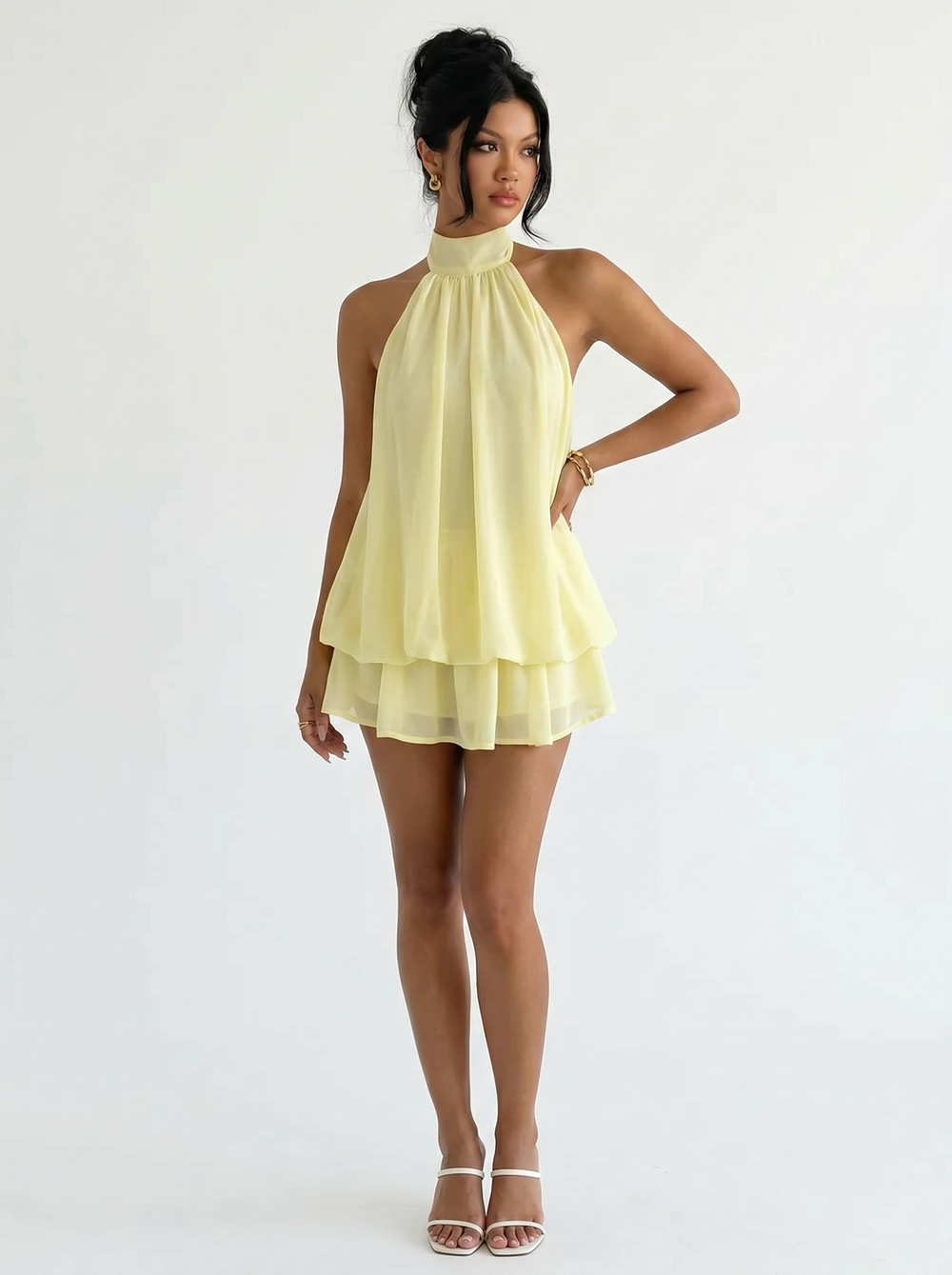 Citron Halter Mini Dress - Velvet Elan