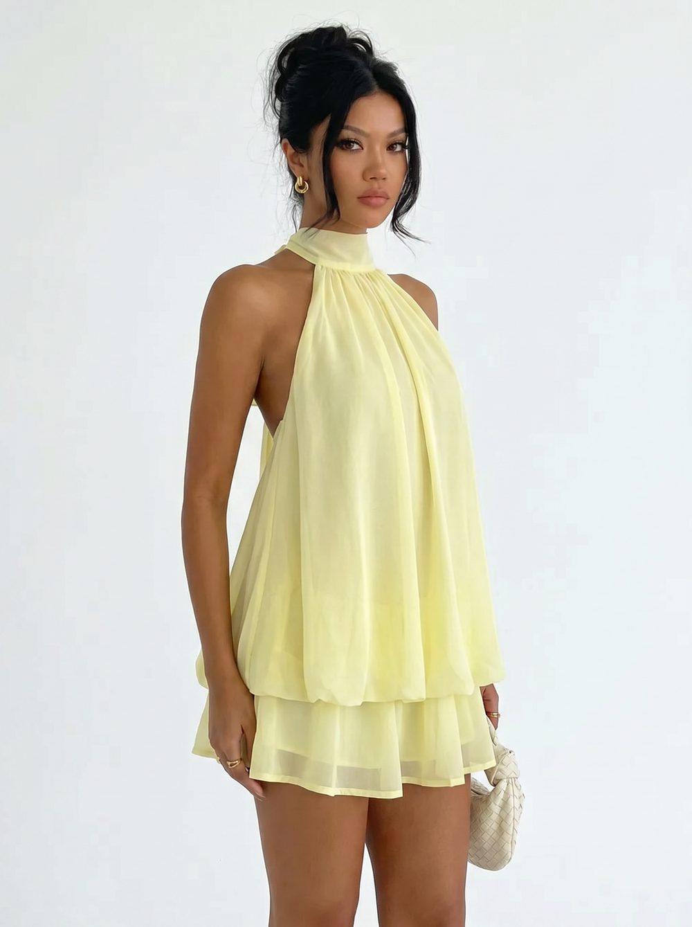 Citron Halter Mini Dress - Velvet Elan